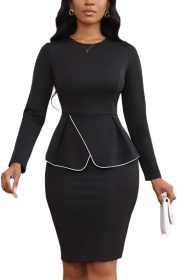 Women 2 Piece Suit Skirt Set Peplum Long Sleeve Church Dress Suit Formal Office Business Midi Pencil Skirt Suit