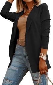 Women Casual Long Sleeve Blazers Solid Color Knit Blazer Work Office Open Front Blazer Jacket