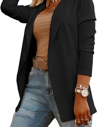 Women Casual Long Sleeve Blazers Solid Color Knit Blazer Work Office Open Front Blazer Jacket