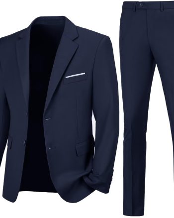 Mens Slim Fit 2 Piece Suit Two Button Notched Lapel Solid Suit Jacket Pants Set Tuxedo for Prom