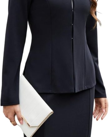 Women Suits 2 Piece Skirt Set Business Casual Outfits Long Sleeve Blazer and Pencil Skirt