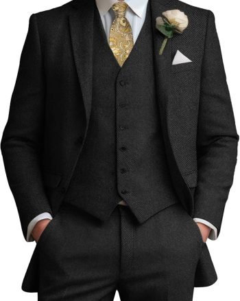 3 Pieces Tweed Men's Suits Slim Fit Wedding Suit Grooms Prom Brown Wool Suit for Men Tuxedos Jacket Vest Pants Set