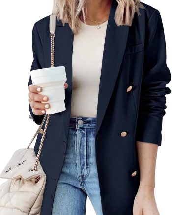 Women Double Breasted Blazer Jackets Casual Blazers Open Front Long Sleeve Lapel Collar Work Office Jackets Blazer