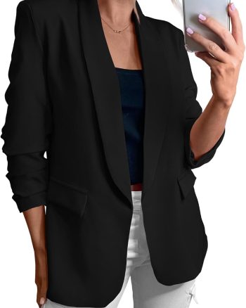 Women Blazer  Spring Fall Bussiness Casual Long Sleeve Open Front Work Office Dressy Suit Jackets with Pockets
