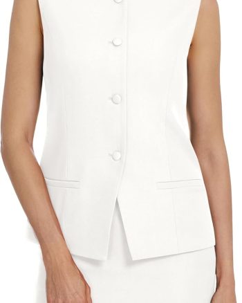 Women Two Piece Blazer Outfits Summer Skirt Set Dressy Crew Neck Button Down Vest Business Casual Suit