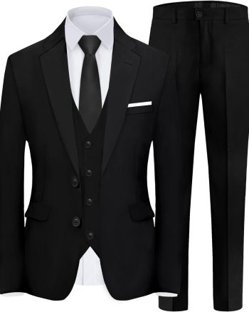 Men's Slim Fit 5-Piece Suit Set with Stretch - Jacket, Vest, Pants, Bow Tie & Necktie (2-Button Design)