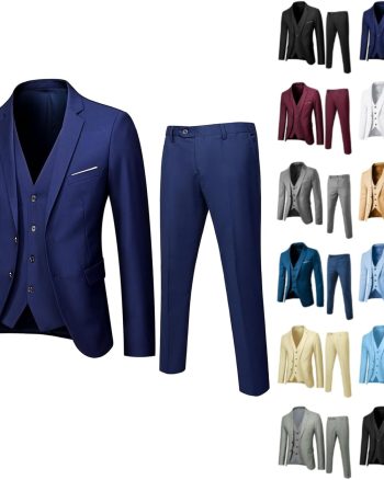 Mens Suits 3 Piece Set Business Wedding Business Casual Suit Set Classic Fit Solid Jacket Vest Pants Formal Set