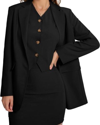 Women 3 Piece Skirt Sets Business Casual Short Skort Blazer Suit Long Sleeve Jacket Vest Matching Outfits