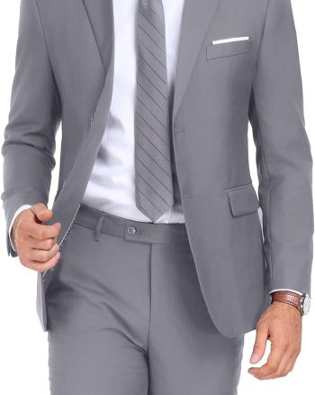 Mens 2 Piece Suit Set Slim Fit 2 Button Dress SuitsTuxedo Set Wedding Blazer Jacket Pants Tie Business Party Prom Suit