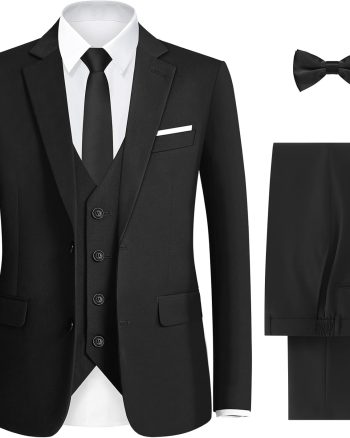 Men's Suit with Stretch Fabric 3-Piece Slim Fit Suit with 3 Fit Options (Short/Regular/Tall)