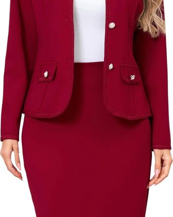 Women 2 Piece Business Suit Elegant Blazer Jacket and Skirt Sets Work Formal Office Clothes Suits