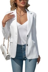 Women Blazers Business Casual Padded Shoulder Blazer - Long Sleeve Slim Fit Work Office Suit Jackets with Pockets