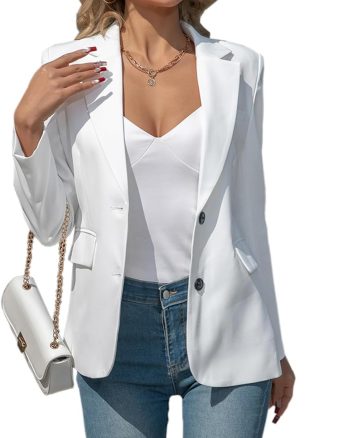 Women Blazers Business Casual Padded Shoulder Blazer - Long Sleeve Slim Fit Work Office Suit Jackets with Pockets