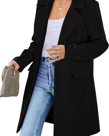 Women  Spring Fall Long Blazer Jackets Long Sleeve Lapel Pockets Loose Fit Work Casual Blazers Outerwear