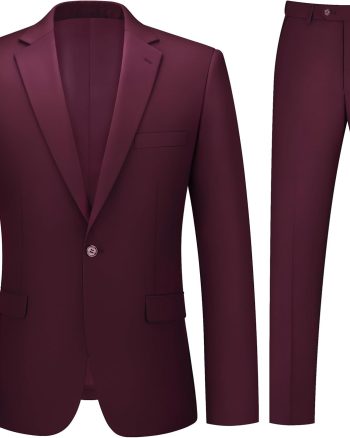 Mens Suit 2 Piece Suits for Men One Button Slim Fit Solid Jacket & Pants Tuxedo Set Business Wedding Party