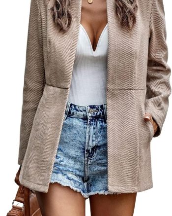 Women Casual Business Open Front Long Sleeve Notch Lapel Office Blazer Jacket