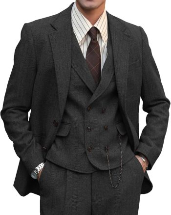 Mens Formal Tweed Wool 3 Piece Wedding Slim Fit Suit Prom Tuxedos Groomsmen