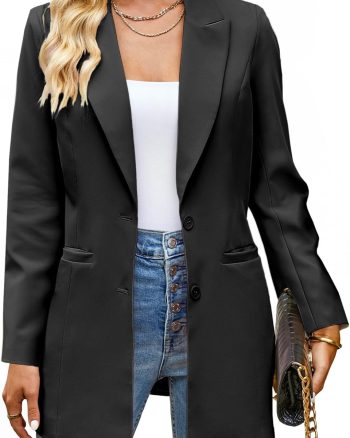 Blazers for Women Business Casual Long Blazer Jackets Dressy Work Professional Office Outfits Lapel Pockets