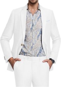 Men's Suit Tencel Linen Two Piece Slim Fit Summer Grooms Wedding Prom Dress Tuxedo Suits for Men Blazer Pants Set