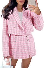 Women Cropped Tweed Blazer Sets 2 Piece Outfits and Mini Skirt Sets Business Casual Suits
