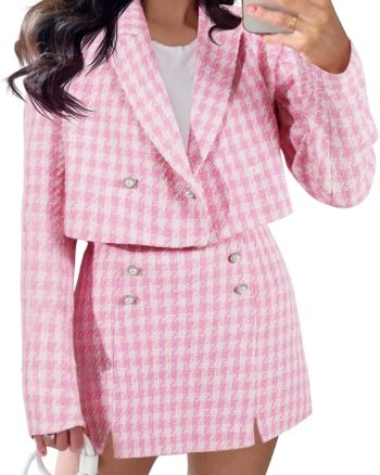 Women Cropped Tweed Blazer Sets 2 Piece Outfits and Mini Skirt Sets Business Casual Suits