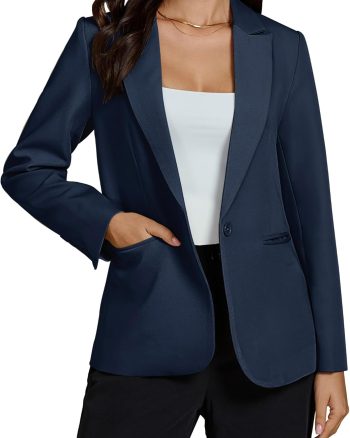Dressy Blazers for Women Button Long Sleeve Lapel Business Casual Outfits Office Work Suit Blazer with Pockets