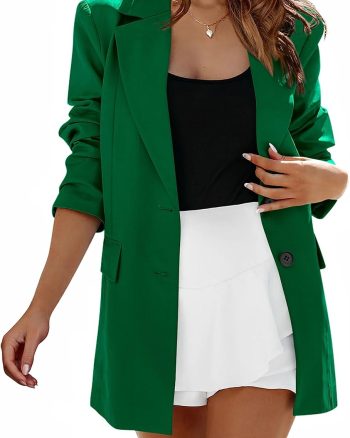 Casual Blazer Jackets for Women  Fall Long Sleeve Open Front Button Work Office Suit Jacket with Pockets