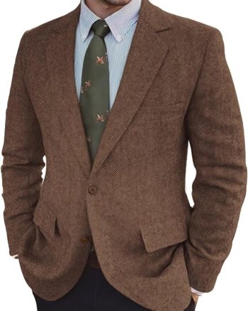 Vintage Mens Tweed Blazer Retro Wool Blend Suit Jackets Herringbone Two Button Sport Coat Prom Business Casual Wedding