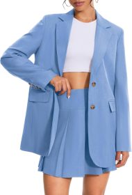 Women 2 Piece Skirt Sets Business Casual Blazer Suit Mini Pleated Skorts Button Jackets Matching Outfits