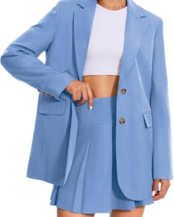 Women 2 Piece Skirt Sets Business Casual Blazer Suit Mini Pleated Skorts Button Jackets Matching Outfits