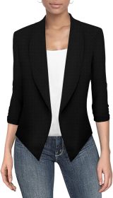 Lightweight Open Front Cardigan Classic Ruched Sleeve Work Office Blazer Suit Jackets