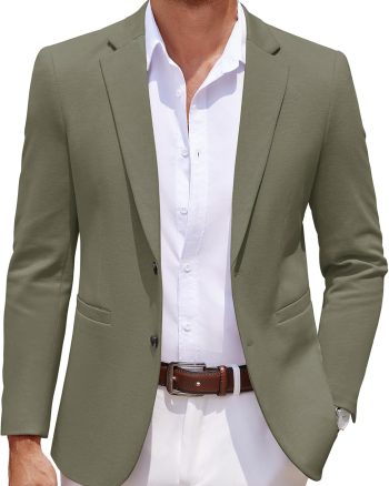 Men's Casual Knit Blazer Two Button Lightweight Sport Coats Suit Jacket
