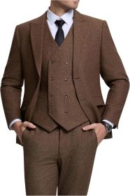 Men's Suits Herringbone Tweed Suits for Men Retro 3 Piece Peak Lapel Blazer Wedding Prom Suit Jacket Vest Pants Set