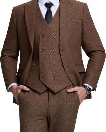 Men's Suits Herringbone Tweed Suits for Men Retro 3 Piece Peak Lapel Blazer Wedding Prom Suit Jacket Vest Pants Set