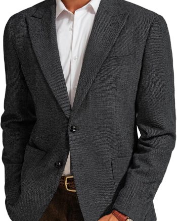 Mens Herringbone Blazer Vintage Tweed Wool Blend Sport Coat Jacket