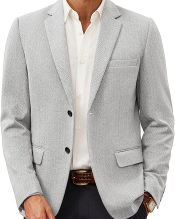 Men's Herringbone Blazer Jacket Lightweight Casual Knit Sport Coat