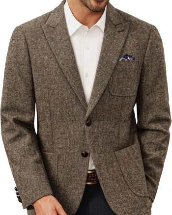 Mens Blazer Wool Blend Tweed Sport Coat Two Button Peaked Lapel Vintage Suit Jackets