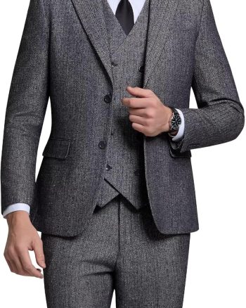 Vintage Tweed Herringbone Suits for Men 2 Button Slim Fit 3 Piece Formal Wool Suit Jacket Vest Pants Men Prom Dress Tuxedo